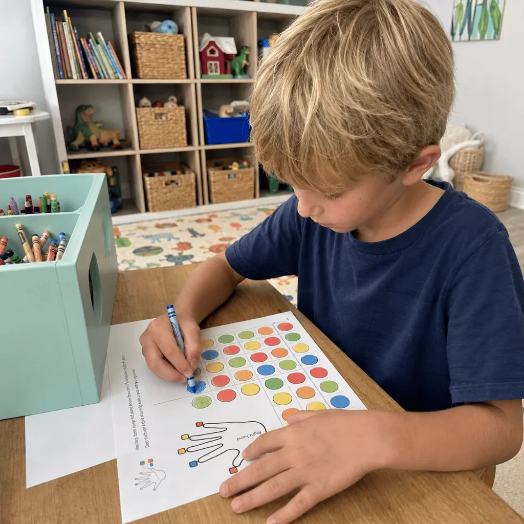 Boy practicing dual hand brain activities
