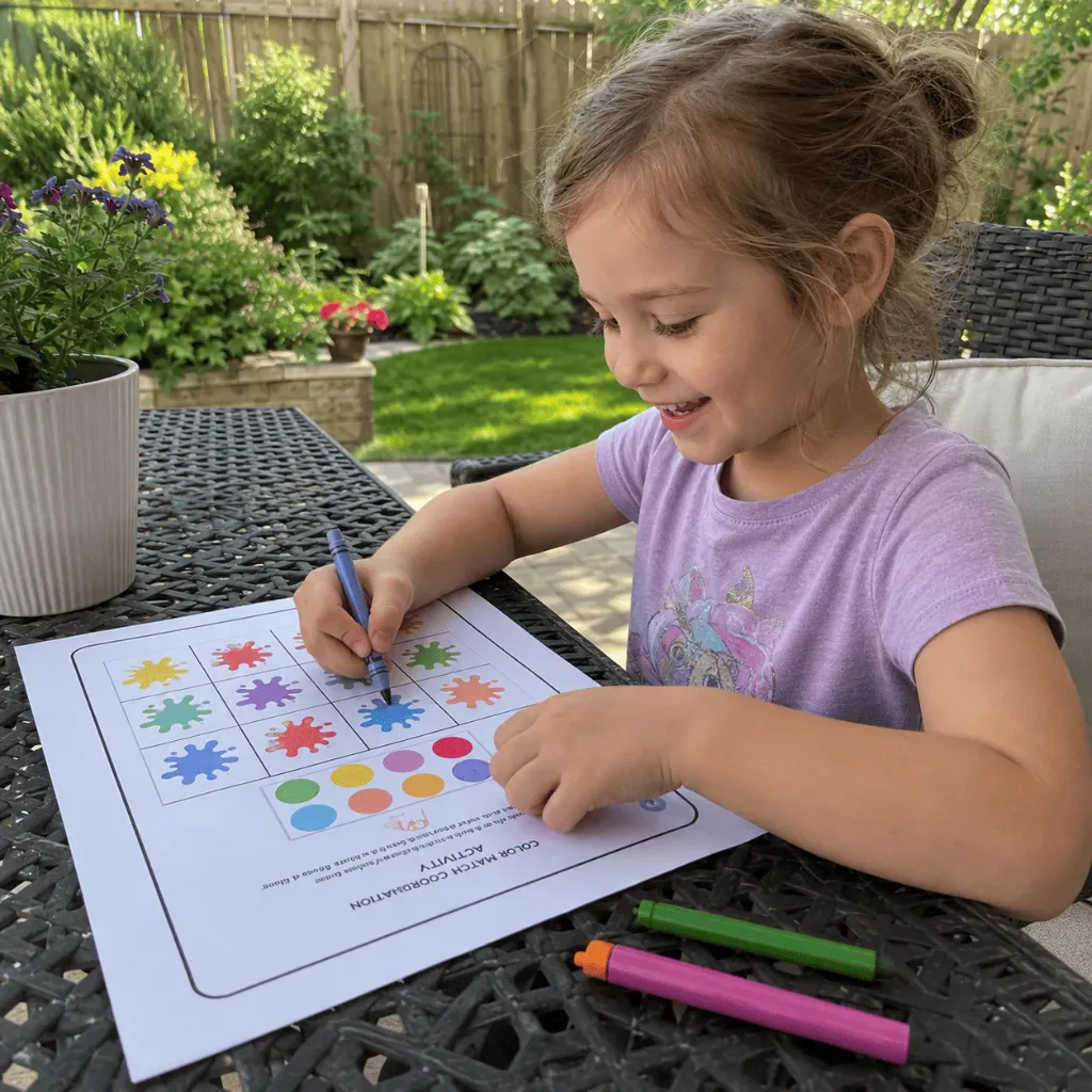 Girl smiling while doing color match activities